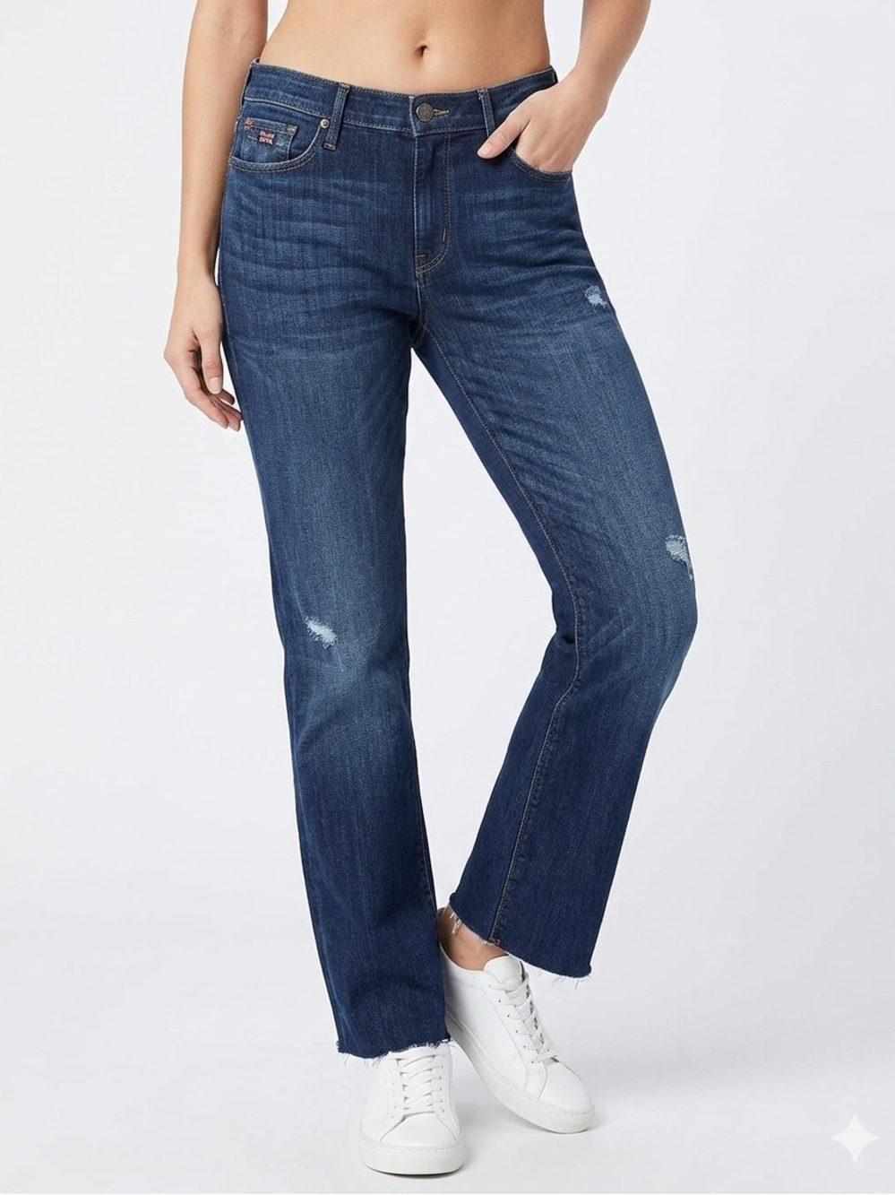 Hudson Jeans Women's Straight Leg Midnight Blue Distressed Denim Size 32